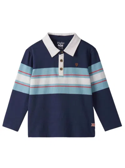 Hatley Kids' Boy's Stripes Rugby Polo Shirt In Blue In Black