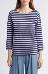 Hatley Breton Stripe Three-quarter Sleeve Jersey Top In Blue