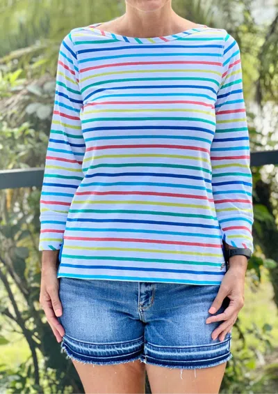 Hatley Breton Stripe Top In Rainbow Stripes In Blue