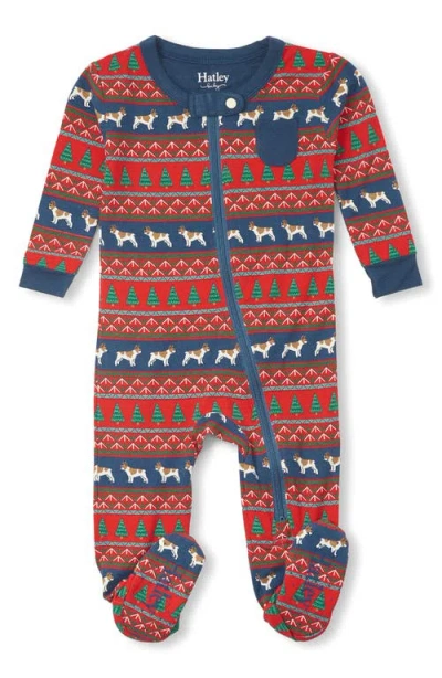 Hatley Babies'  Bulldog Fair Isle Footie In Red