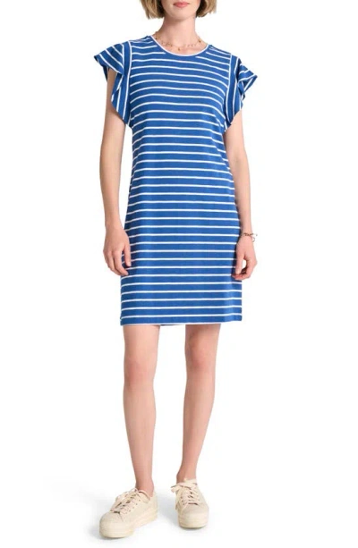 Hatley Carlie Stripe Flutter Sleeve Shift T-shirt Dress In Blue Quartz