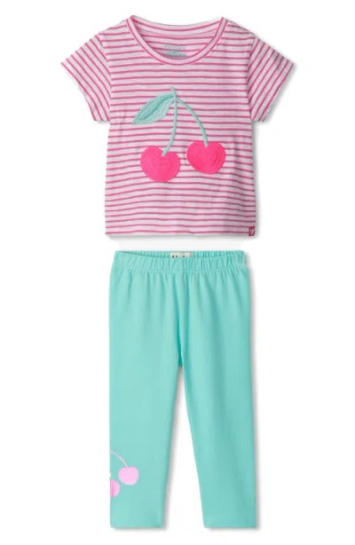 Hatley Babies'  Cherry Embroidered Cotton T-shirt & Leggings Set In Pink Carnation