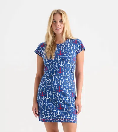 Hatley Crew Neck T-shirt Mini Dress In Stacked Anchors In Blue