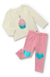 Hatley Cupcake Long Sleeve Graphic T-shirt & Leggings Set In Pink