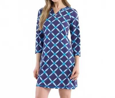 Hatley Diamond Ikat Notch Neck Dress In Patriot Blue
