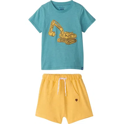 Hatley Babies'  Digger Graphic T-shirt & Shorts Set In Milky Blue
