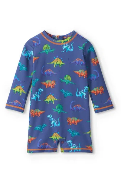 Hatley Babies'  Dino Party Long Sleeve One-piece Rashguard Swimsuit In Blue