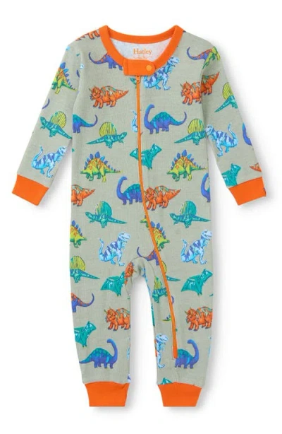 Hatley Babies'  Dino Party Organic Cotton Zip Romper In Multi