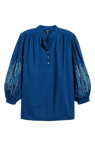Hatley Embroidery Detail Cotton Top In Blue Quartz