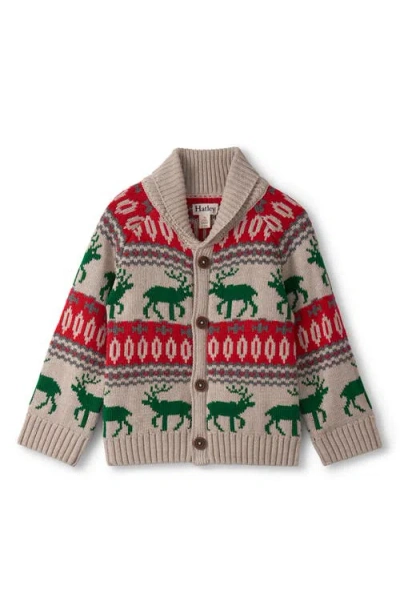 Hatley Babies'  Fair Isle Winter Elk Cotton Blend Shawl Collar Sweater In Gray