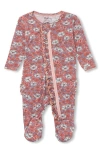 Hatley Floral Ruffle Zip Footie In Sepia Rose