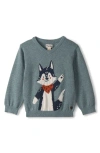 Hatley Friendly Wolf Cotton Graphic Sweater In Blue