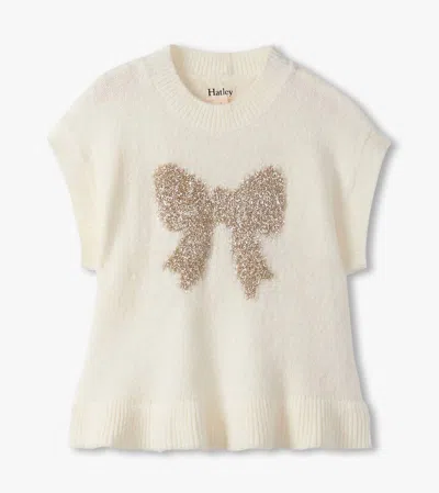Hatley Kids' Girl's Bow Everywhere Dolman Sweater In Beige In Blue