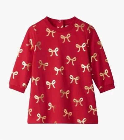 Hatley Kids' Girl's Bow Foil Dress In Chex Red/gold