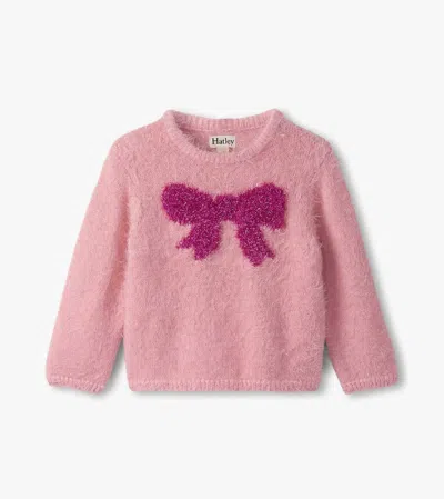 Hatley Kids' Girl's Shiny Bow Furry Sweater In Pink