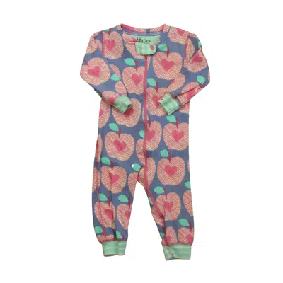 Pre-owned Hatley Kids' Girls Blue Pink Apples 1-piece Non-footed Pajamas In Brown