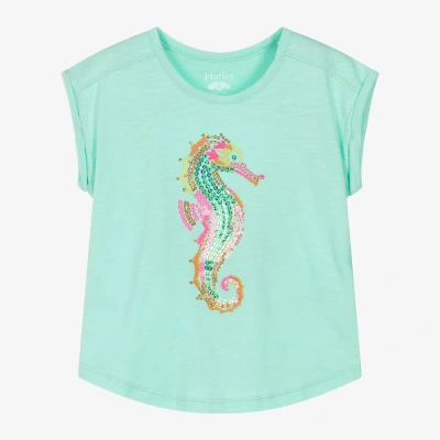 Hatley Kids' Girls Green Cotton Sequin Sea Horse T-shirt