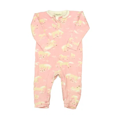 Pre-owned Hatley Kids' Girls Pink Horses 1-piece Non-footed Pajamas