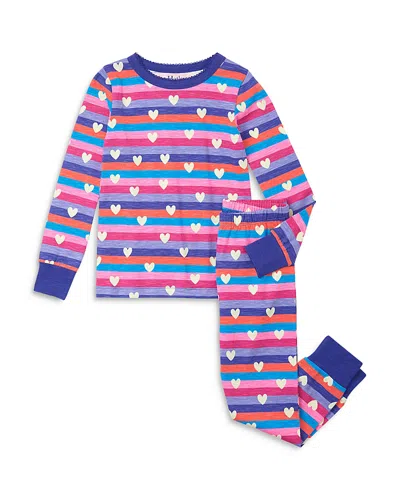 Hatley Girls' Stripes & Hearts Stretch Pajamas - Little Kid, Big Kid In Rose Violet