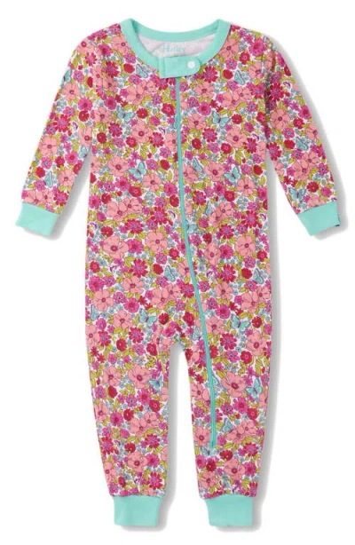 Hatley Babies'  Groovy Flowers Print Romper In Flamingo Pink