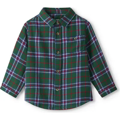 Hatley Babies'  Holiday Plaid Cotton Flannel Button-down Shirt In Green