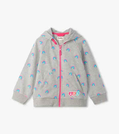 Hatley Hoodie Kids Gray Full Zip Rainbows Cotton Pockets Long Sleeve Gbo291