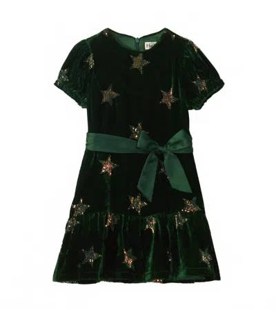 Hatley Kid's Star Sequin Velvet Dress In Green