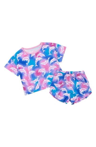 Hatley Kids' Airbrush Dolphins Two-piece Short Pajamas In Purple