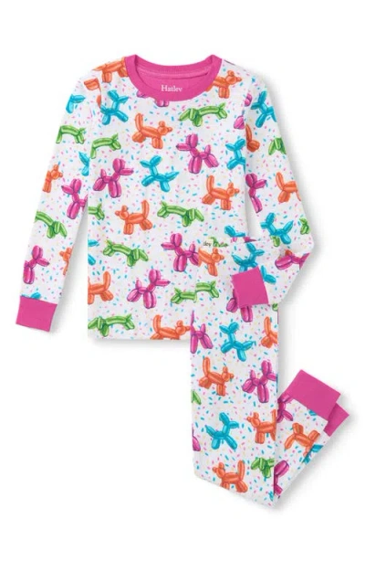 Hatley Kids' Balloon Pet Fitted Two-piece Pajamas In White