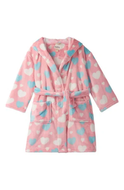 Hatley Kids' Big Hearts Hooded Fleece Robe In Pink