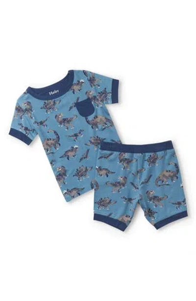 Hatley Babies'  Kids' Broken Dino Stamp Short Pajamas In Blue Heaven