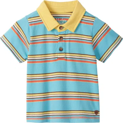 Hatley Babies'  Kids' Camp Stripe Peached Cotton Polo In Blue