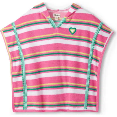 Hatley Kids' Candy Stripes Embroidered Cotton Blend Terry Cover-up Tunic In Pink