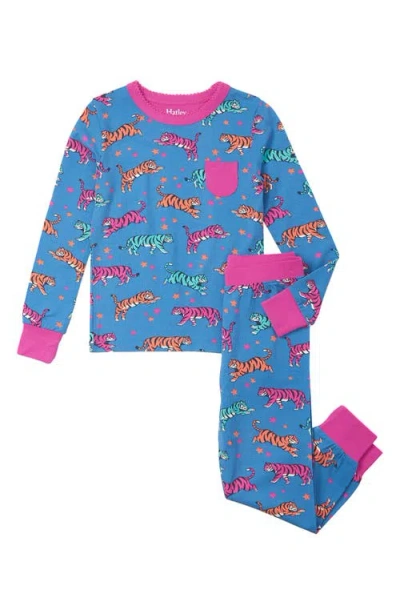 Hatley Kids' Celestial Tiger Print Fitted Two-piece Pajamas In Star Sapphire