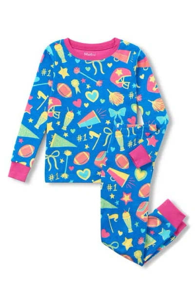 Hatley Kids' Cheer Squad Two-piece Cotton Rib Pajamas In Blue