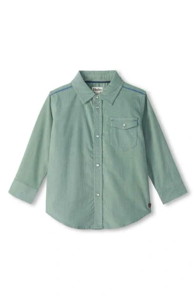 Hatley Kids' Cotton Corduroy Snap-up Shirt In Green
