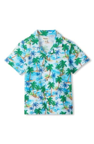 Hatley Kids' Deserted Island Button Front Shirt In Blue