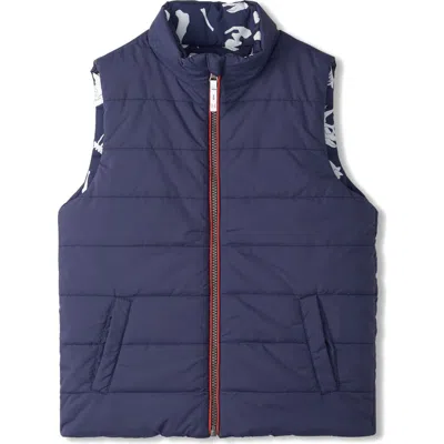 Hatley Kids' Dino Fossils Quilted Reversible Vest In Patriot Blue