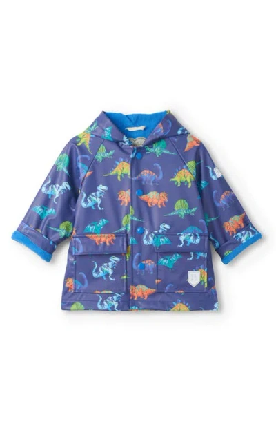 Hatley Babies'  Kids' Dino Party Waterproof Hooded Rain Coat In Blue