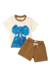 Hatley Kids' Elephant Cotton T-shirt & Pull-on Shorts Set In Multi