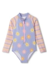 Hatley Kids' Faded Suns Rashguard One-piece Swimsuit In Purple