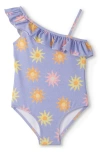 Hatley Kids' Faded Suns Ruffle Trim One-piece Swimsuit In Purple