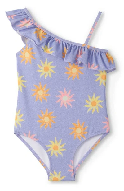 Hatley Kids' Faded Suns Ruffle Trim One-piece Swimsuit In Purple