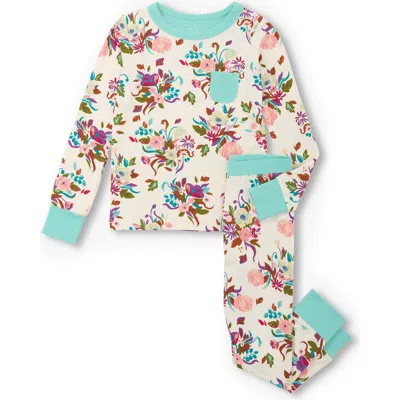 Hatley Kids' Fall Floral Fitted Two-piece Pajamas In Blue