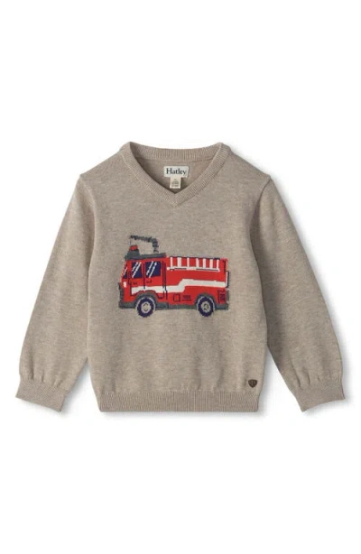 Hatley Babies'  Kids' Firetruck V-neck Sweater In Neutral
