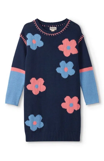 Hatley Kids' Flower Long Sleeve Sweater Dress In Blue