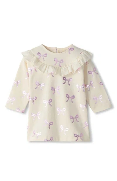 Hatley Babies'  Kids' Foil Bows Ruffle Long Sleeve Cotton Blend Dress In Neutral