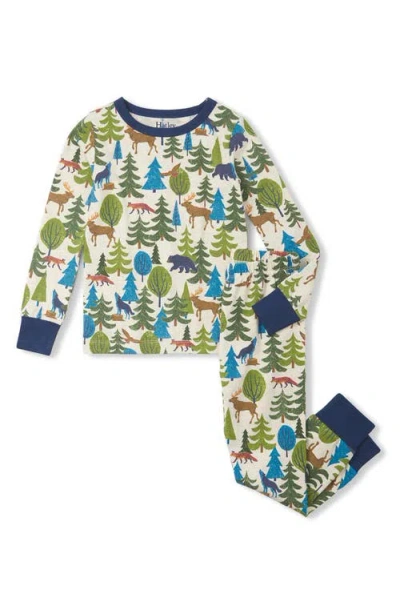 Hatley Kids' Forest Scene Print Fitted Two-piece Pajamas In Oatmeal Melange