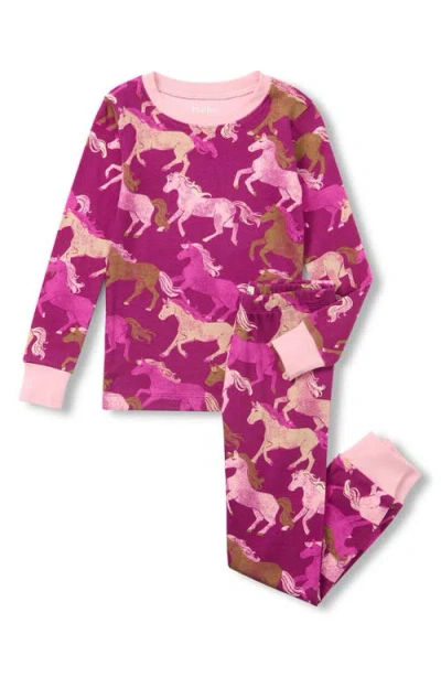 Hatley Kids' Galloping Horses Fitted Pajamas In Purple