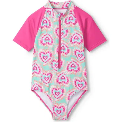 Hatley Kids' Glow Hearts Raglan Sleeve One-piece Swimsuit In Multi